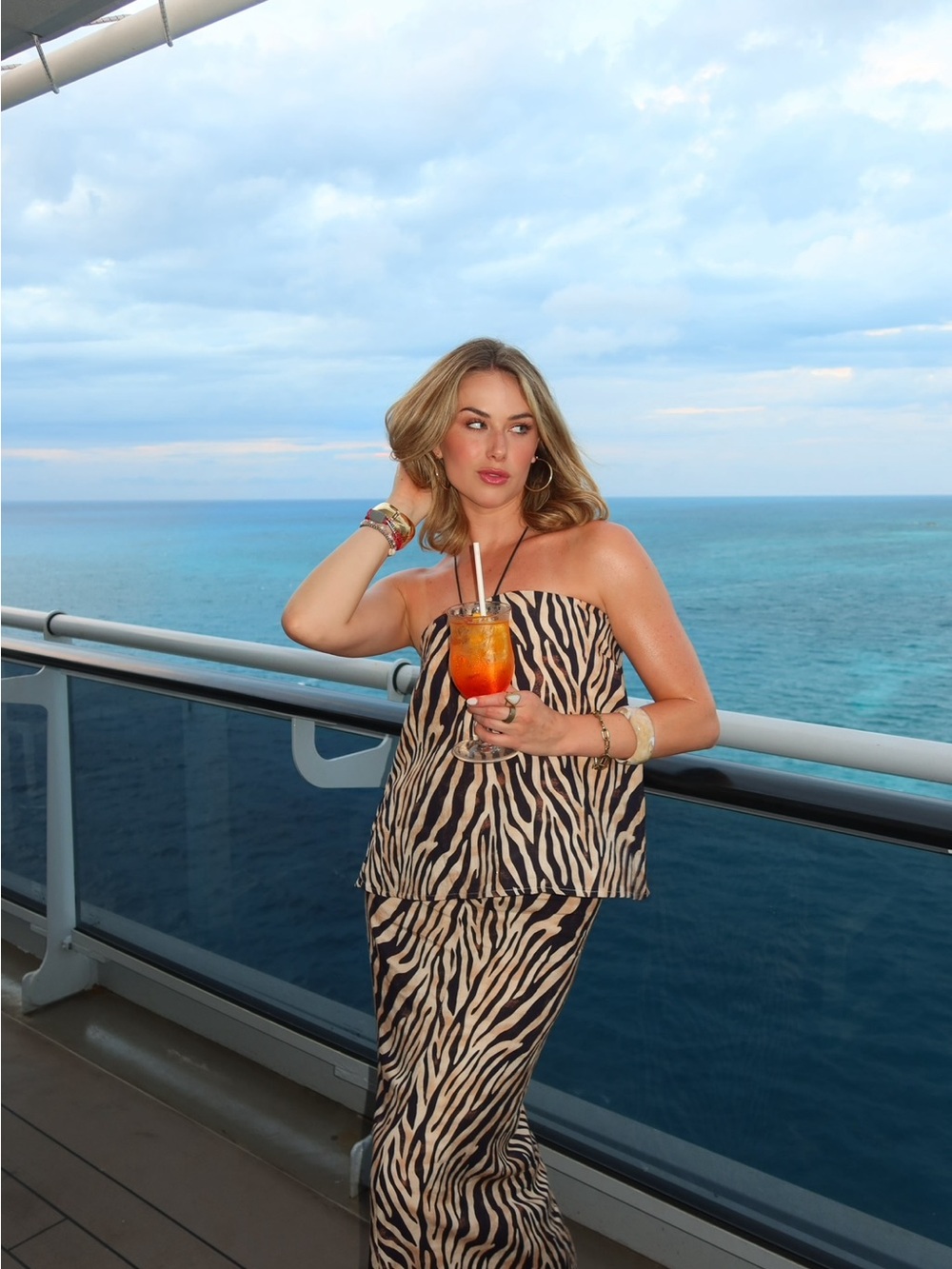Zebra Print Strapless Maxi Set - Neutral Animal Print